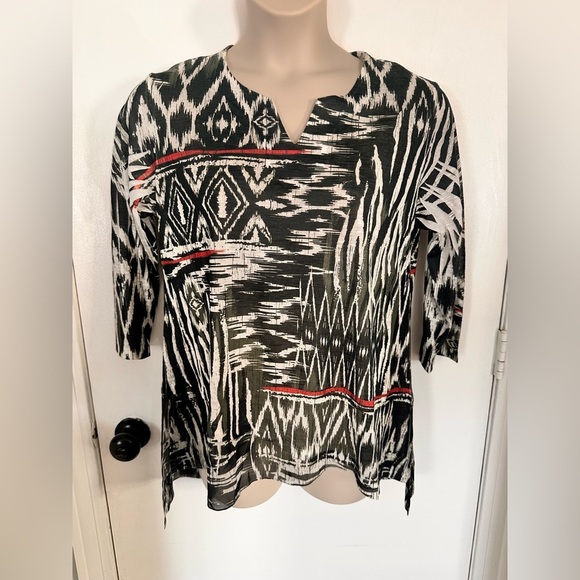 Jess & Jane Contrast Bold Abstract Tribak Print Tunic Top Size L #1704 - Picture 2 of 11